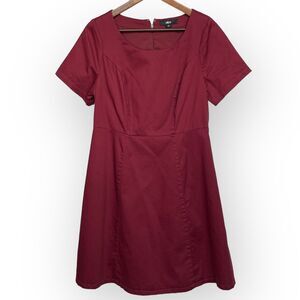 Ellos Fit & Flare Dress Women Size 10 Red Zip Lined Stretch Cotton‎ Short Sleeve